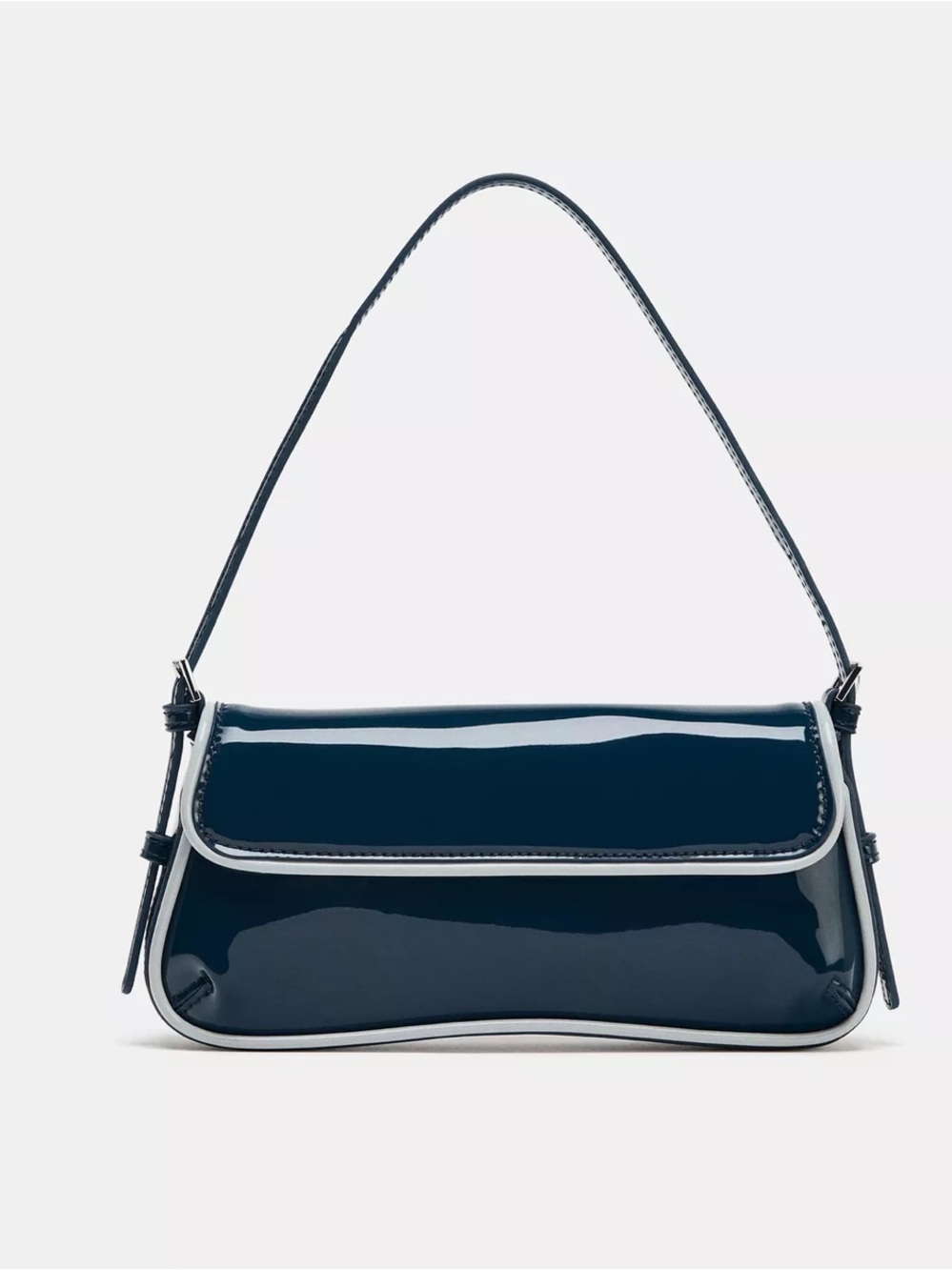 Zara Navy Patent Shoulder Bag with White Trim